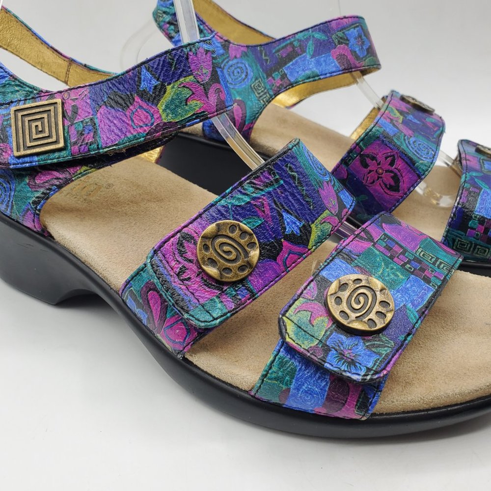 ALEGRIA OLIVIA CRAFTY VIBRANT FLORAL LEATHER ADJUSTABLE STRAP SANDALS - Picture 2 of 9